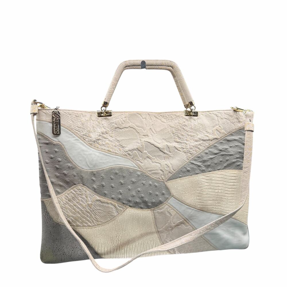 Caprice Vintage Patchwork Cream Multi Leather Clutch Bag w/ Strap USA